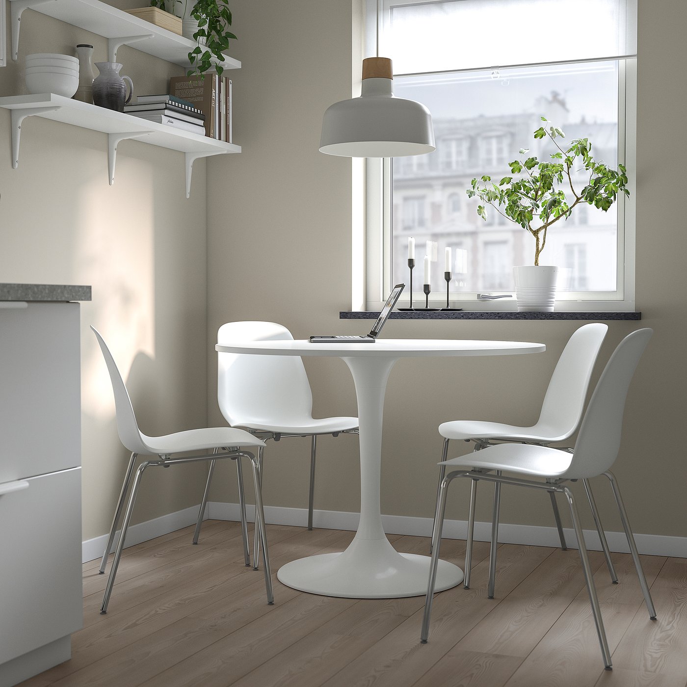 DOCKSTA / LIDÅS table and 4 chairs, white white/white chrome DOCKSTA / LIDÅS table and 4 chairs, white white/white chrome