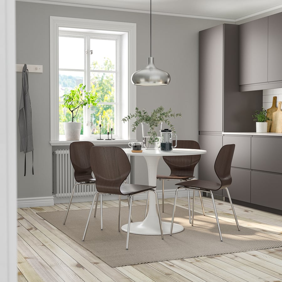 DOCKSTA / SIGTRYGG table and 4 chairs, white white/dark brown chrome