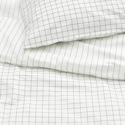 DOFTAKLEJA Duvet cover and pillowcase(s), white/anthracite, Full/Queen (Double/Queen)