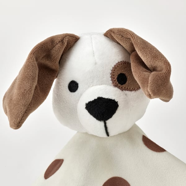 DRÖMSLOTT Snuggle blanket with soft toy, puppy-shaped white/brown, 12x12 "