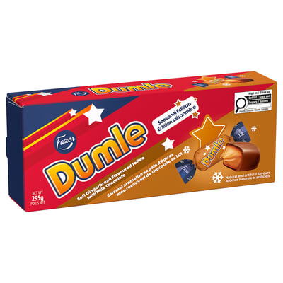 Box of DUMLE candy: gingerbread toffee with milk chocolate.