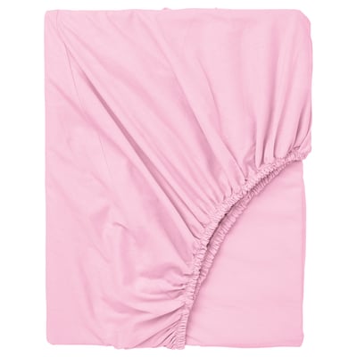 Pink DVALA cotton fitted sheet, soft, flat, elastic edges.