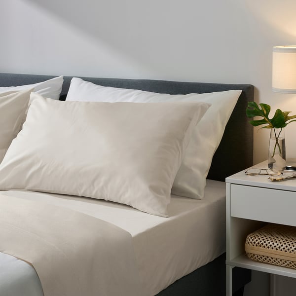 DVALA white bedding set - cotton, flat & fitted sheets, pillowcases. Neat, modern, cosy.