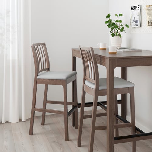 EKEDALEN Bar stool with backrest, brown/Orrsta light gray, 75 cm (291/2