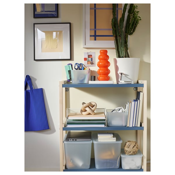 EKENABBEN Open shelf unit, aspen/blue, 27 1/2x13 3/8x33 7/8 "