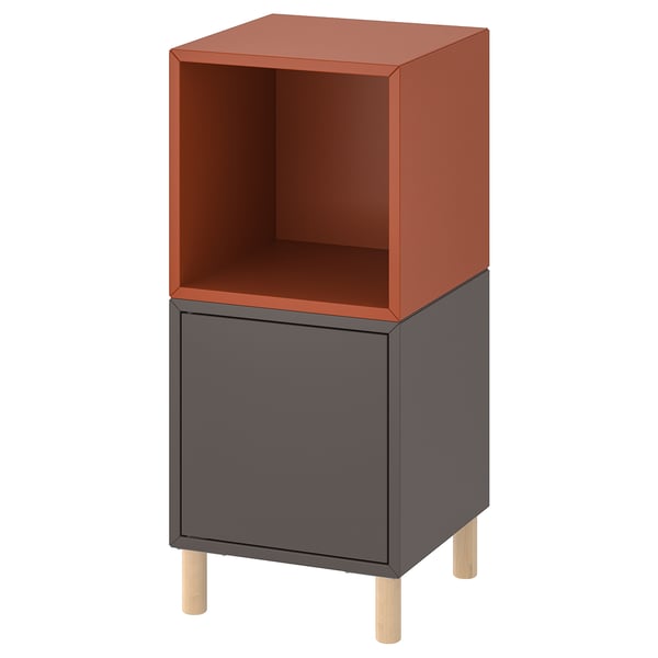 EKET storage combination with legs, dark gray redbrown/wood, 35x35x80