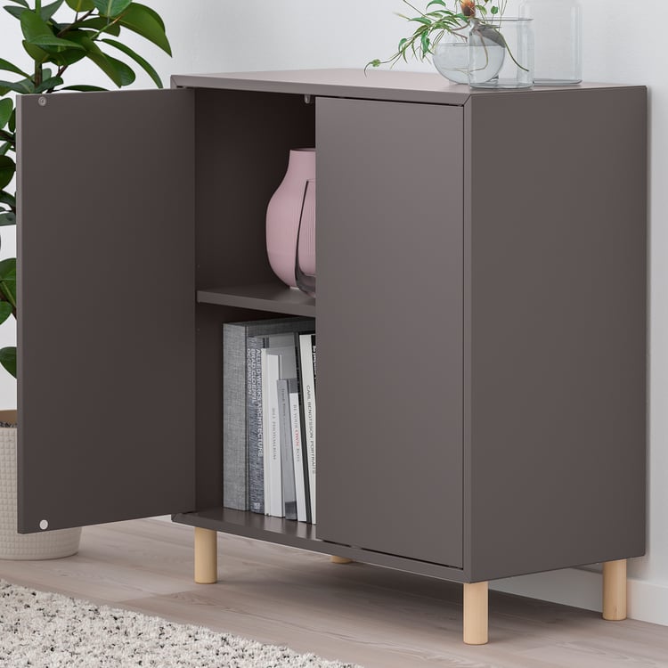 EKET storage combination with legs, dark gray/wood, 70x35x80 cm (271