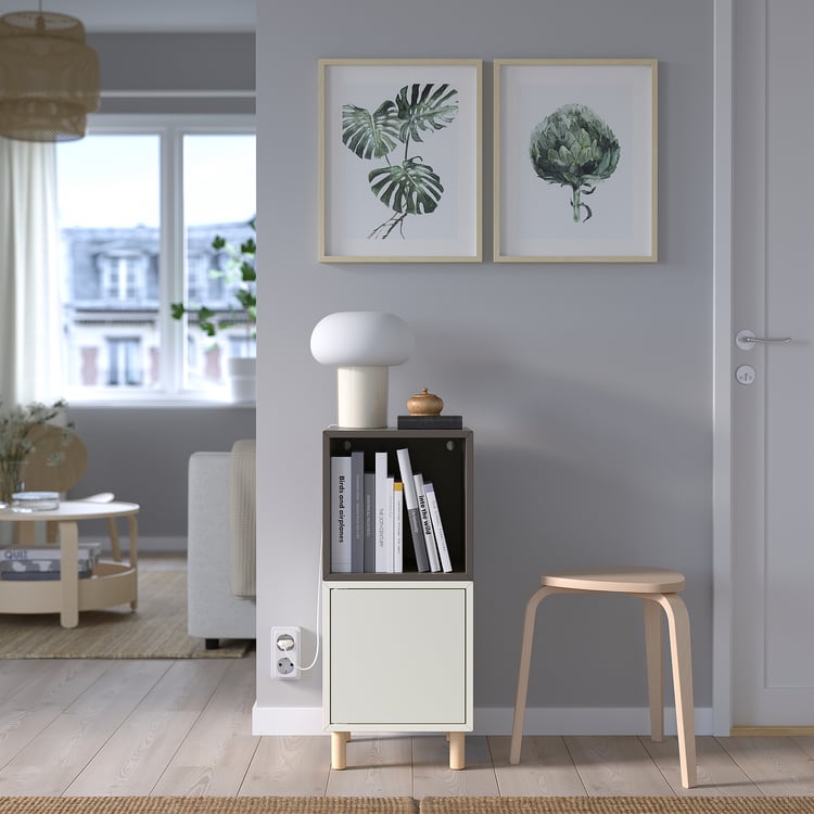EKET storage combination with legs, white dark gray/wood, 35x35x80 cm