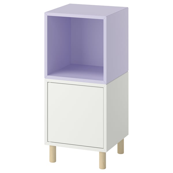 EKET Storage combination with legs, white pale lilac/wood, 13 3/4x13 3/4x31 1/2 "