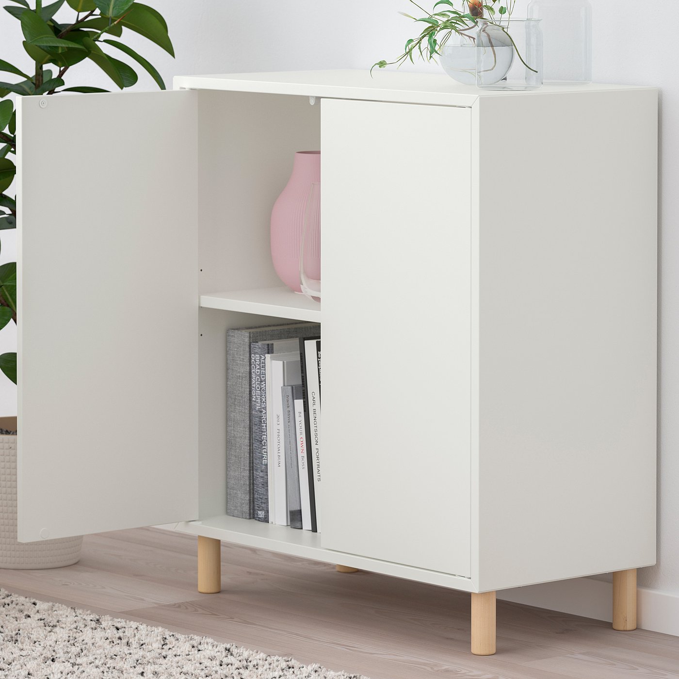 IKEA エーケト　脚ステンレス　脚付き　ホワイト　木製　本棚　キャビネット EKET storage combination with legs, white/wood, 70x35x80 cm (271