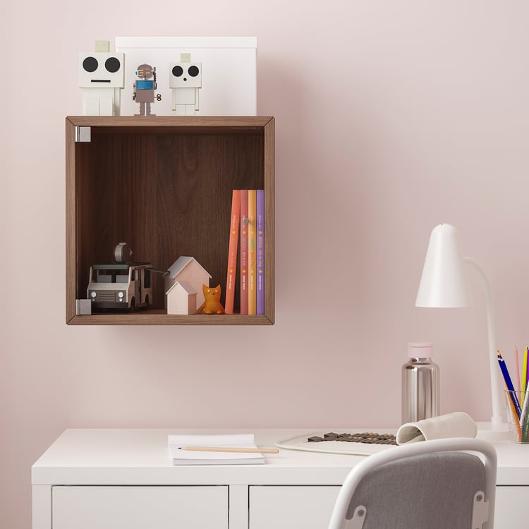 EKET wall with glass door, brown walnut effect, 35x35x35 cm