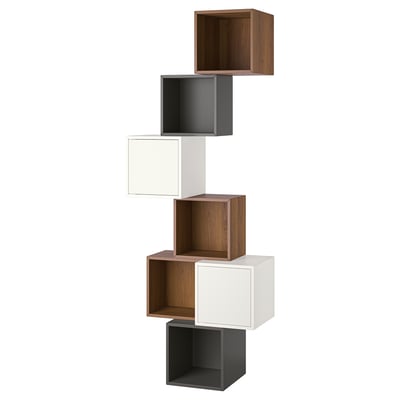 EKET Wall-mounted cabinet combination, walnut effect/white dark gray, 31 1/2x13 3/4x82 5/8 "