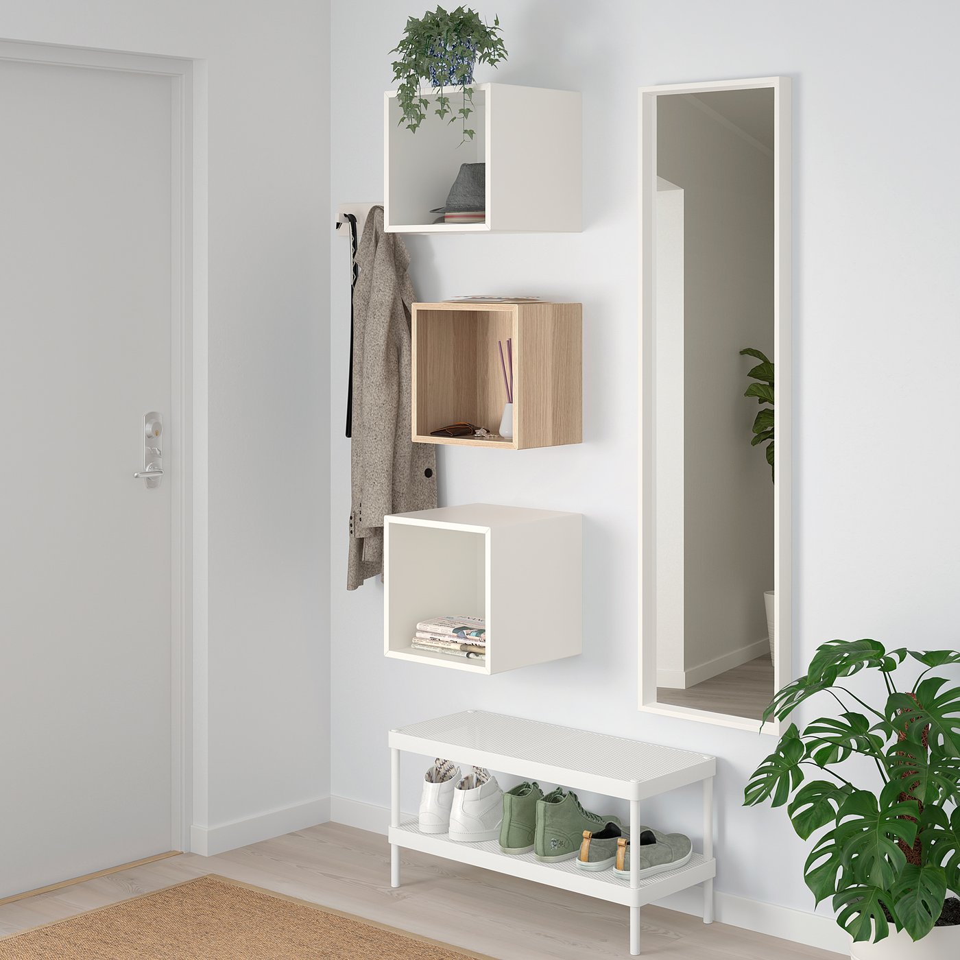 EKET wall-mounted cabinet combination, white stained oak effect