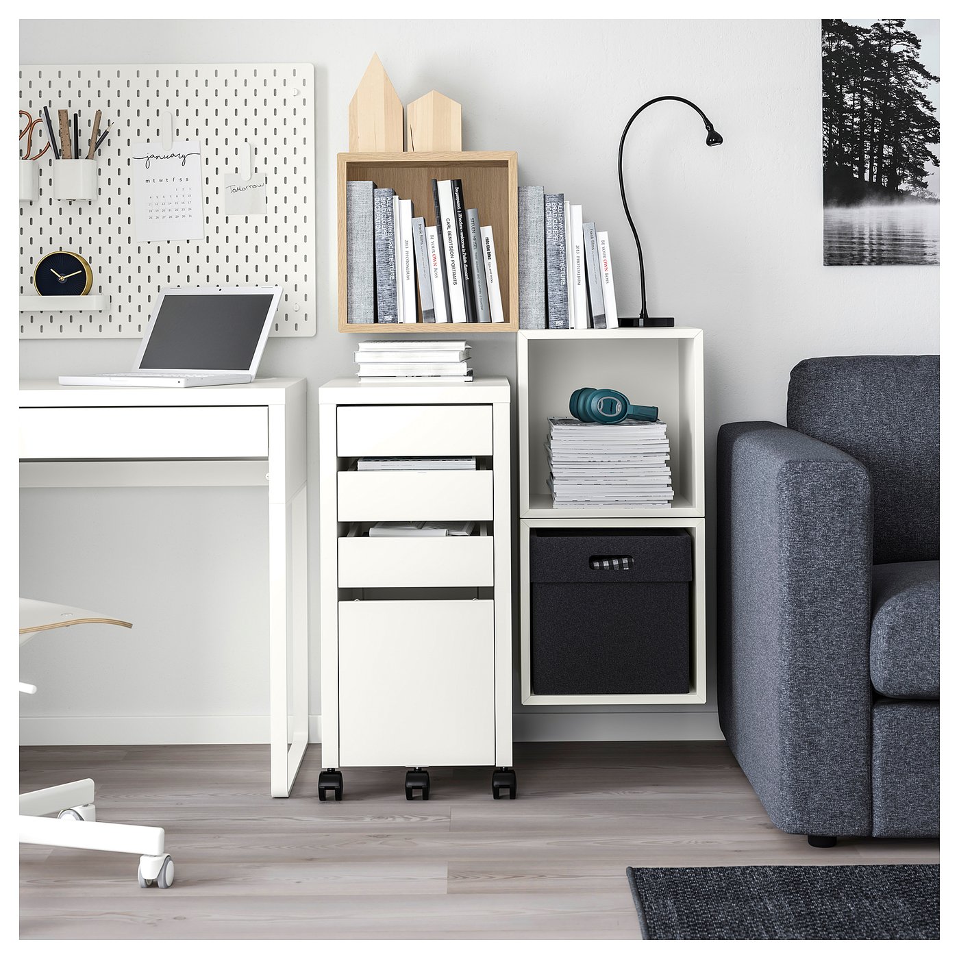 IKEA エーケト　EKET EKET wall-mounted cabinet combination, white stained oak effect