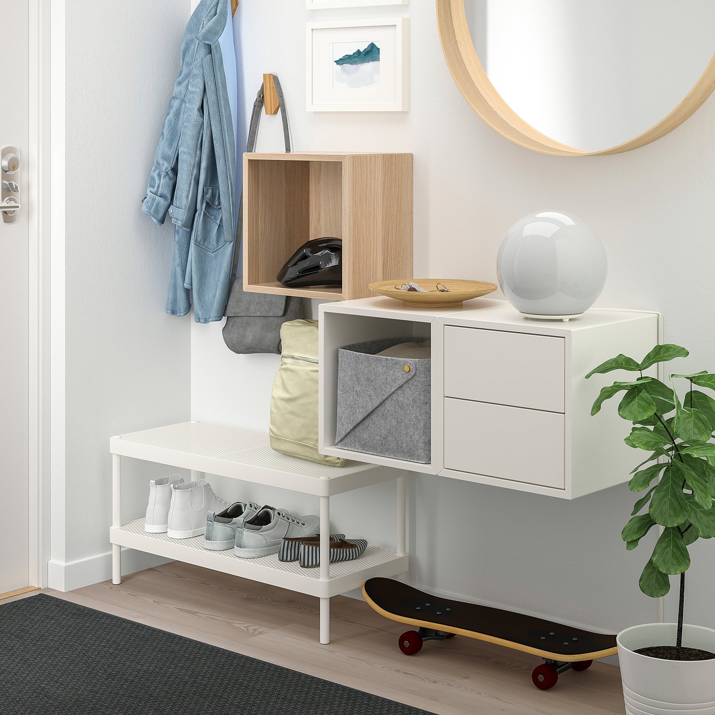 EKET wall-mounted storage combination, white stained oak effect