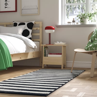 ELSYSTEM Rug, low pile, black/white/stripe, 2 ' 7 "x6 ' 7 "