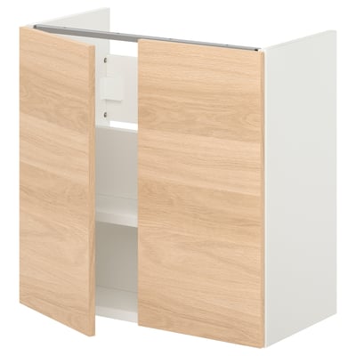 ENHET Base cb f sink w 2 doors, white/oak effect, 24x12 3/4x24 "