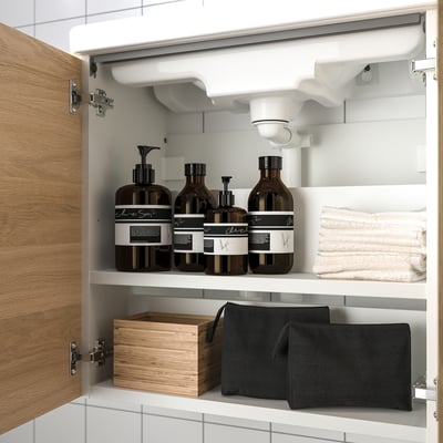 ENHET Base cb f sink w 2 doors, white/oak effect, 24x12 3/4x24 "