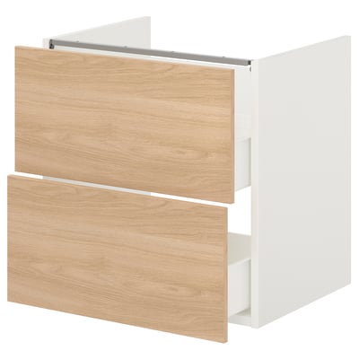 ENHET Base cb f sink w 2 drawers, white/oak effect, 24x18 3/4x24 "
