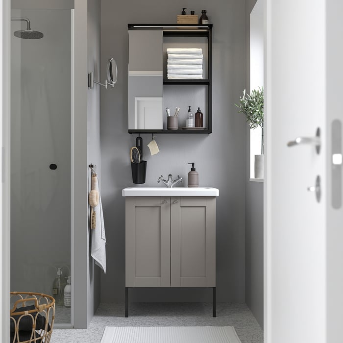 ENHET Bathroom, anthracite/gray frame, 60.9x45.7x60.9 cm (24x18x24