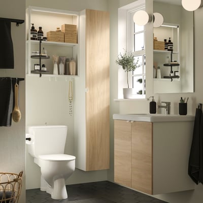 ENHET Bathroom, white/oak effect, 24 "