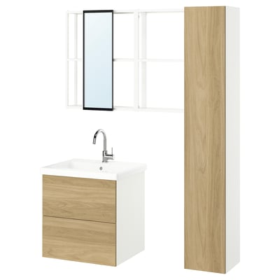 ENHET Bathroom, white/oak effect, 24 "