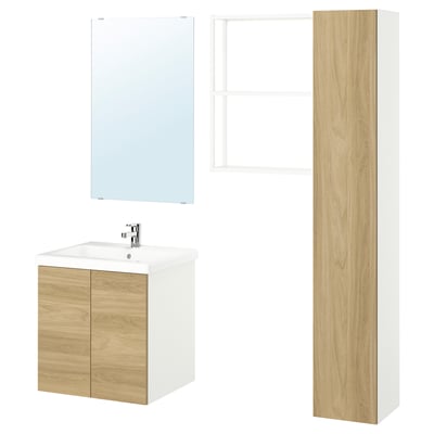 ENHET Bathroom, white/oak effect, 24 "
