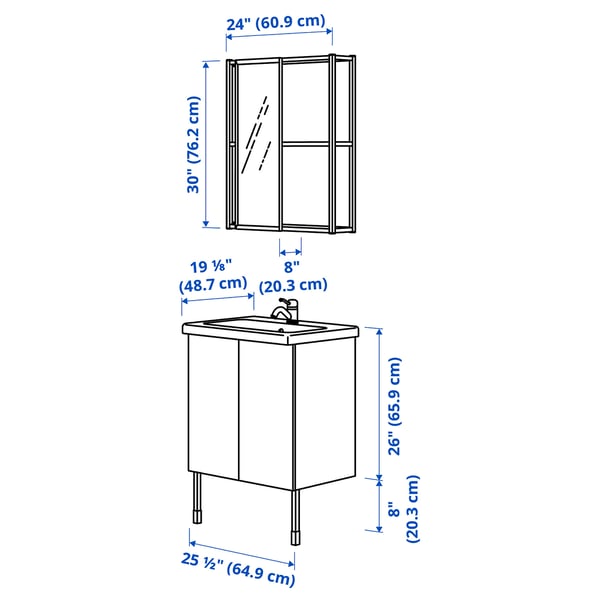 ENHET Bathroom, white/oak effect, 24 "