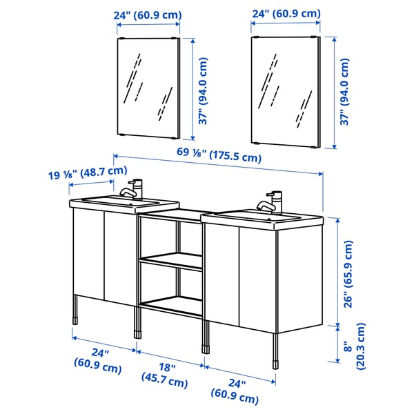 ENHET Bathroom, white/oak effect, 24 "