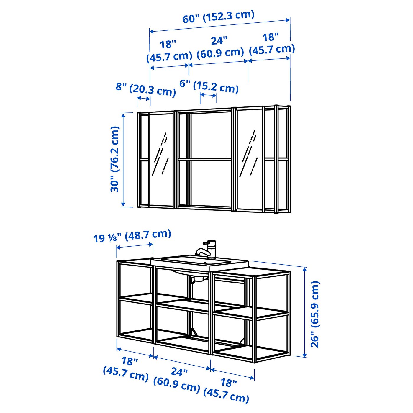 ENHET bathroom, white, 61x46x61 cm (24x18x24