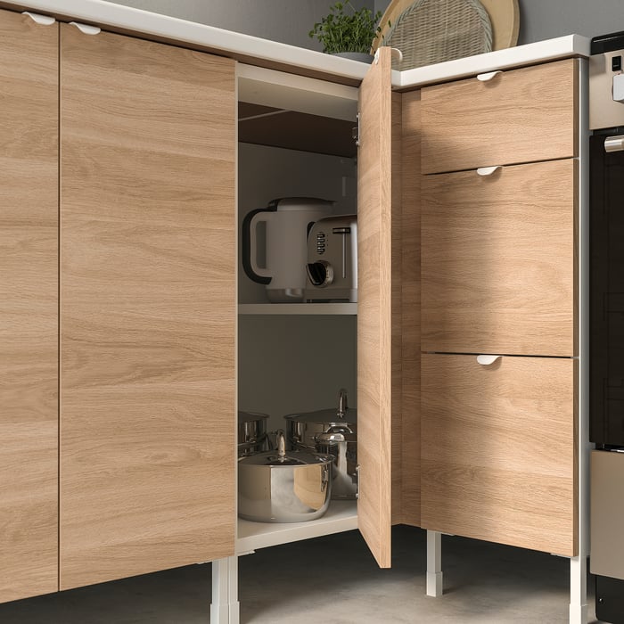 ENHET corner base with shelf/door, white/oak effect IKEA CA