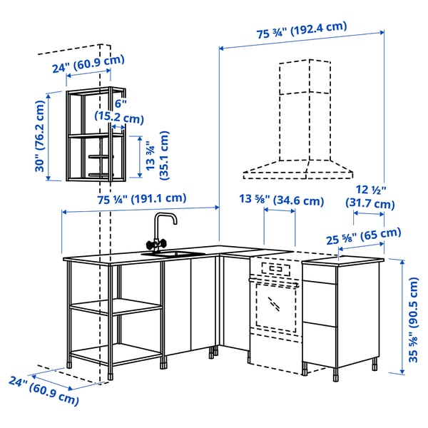 ENHET Corner kitchen, anthracite/gray frame