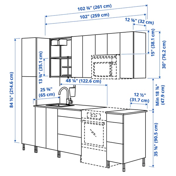 ENHET Kitchen, white, 102 3/4x25 5/8x84 1/2 "