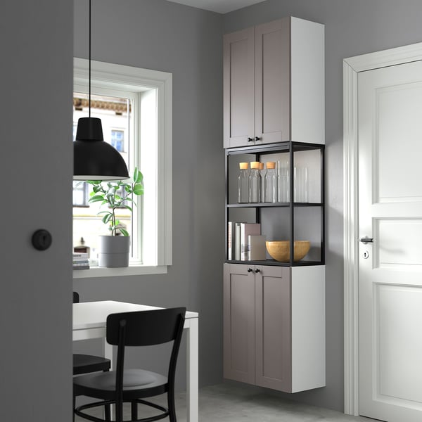 ENHET Storage combination, anthracite/gray frame, 24x12 3/4x90 "