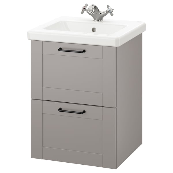 ENHET / TVÄLLEN Bathroom vanity, gray frame/gray Runskär faucet