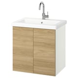 ENHET / TVÄLLEN Sink cab w doors/sink/tap, white/oak effect, 25 1/2x19 1/8x26 "