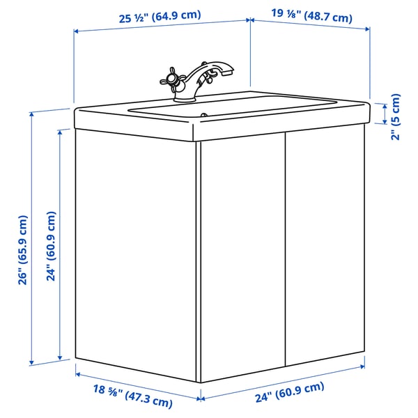 ENHET / TVÄLLEN Sink cab w doors/sink/tap, white/oak effect, 25 1/2x19 1/8x26 "