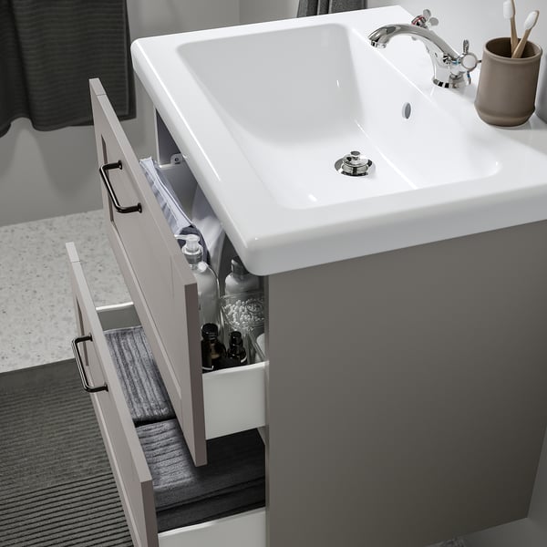 ENHET / TVÄLLEN Sink cab w drawers/sink/tap, gray/gray frame, 25 1/2x19 1/8x26 "