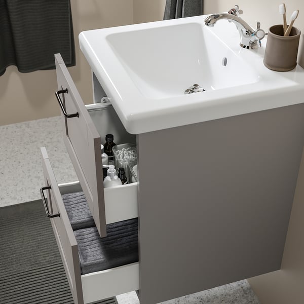 ENHET / TVÄLLEN Sink cab w drawers/sink/tap, gray/gray frame, 19 5/8x19 1/8x26 "