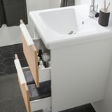 ENHET / TVÄLLEN Sink cab w drawers/sink/tap, white/oak effect, 19 5/8x19 1/8x26 "
