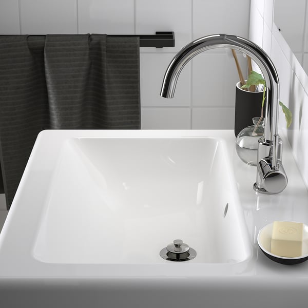 ENHET / TVÄLLEN Sink cab w drawers/sink/tap, white/oak effect, 25 1/2x19 1/8x26 "