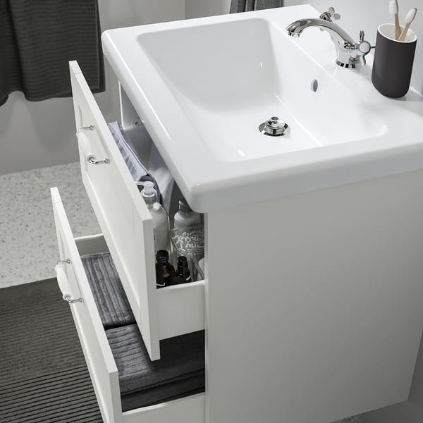 ENHET / TVÄLLEN Sink cab w drawers/sink/tap, white/white frame, 25 1/2x19 1/8x26 "