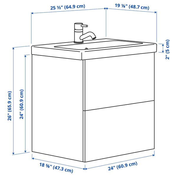 ENHET / TVÄLLEN Sink cab w drawers/sink/tap, white, 25 1/2x19 1/8x26 "