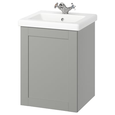 ENHET / TVÄLLEN Vanity w/ door/sink/faucet, gray/gray frame, 19 5/8x19 1/8x26 "