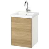 ENHET / TVÄLLEN Vanity w/ door/sink/faucet, white/oak effect, 19 5/8x19 1/8x26 "