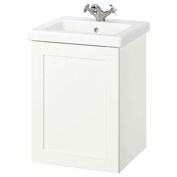 ENHET / TVÄLLEN Vanity w/ door/sink/faucet, white/white frame, 19 5/8x19 1/8x26 "