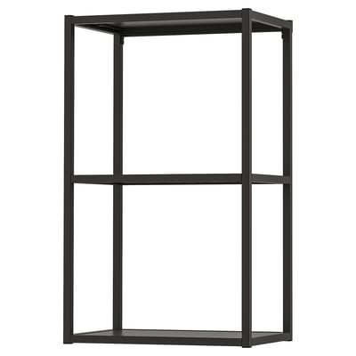 Black ENHET metal storage shelf with 2 open sections, sleek modern design.