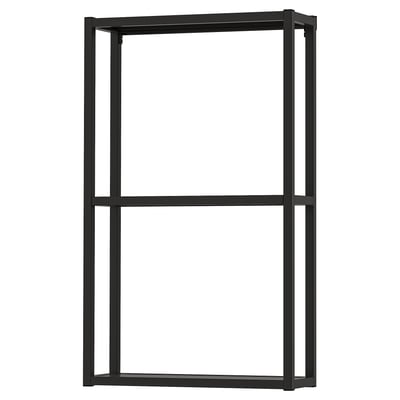 An ENHET open storage frame in black. It a sleek, rectangular design with two metal shelves.