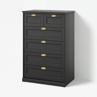 FÅGELFJÄLLET 6-drawer chest, black oak effect, 32 1/4x20 1/8x48 3/8 "