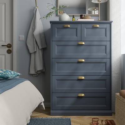 FÅGELFJÄLLET 6-drawer chest, dark gray-blue, 32 1/4x20 1/8x48 3/8 "